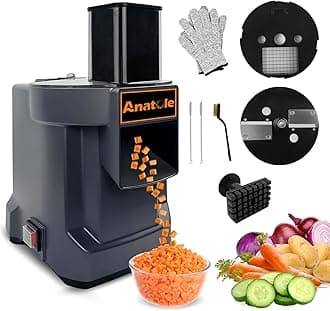 Anatole Electric Vegetable Dicer Slicer Commercial Food Processor Multifunctional Veggie Chopper Professional Heavy Duty Fruits Cutter with 2 Stainless Steel Blades for Carrot Potato Onion 100W 110V