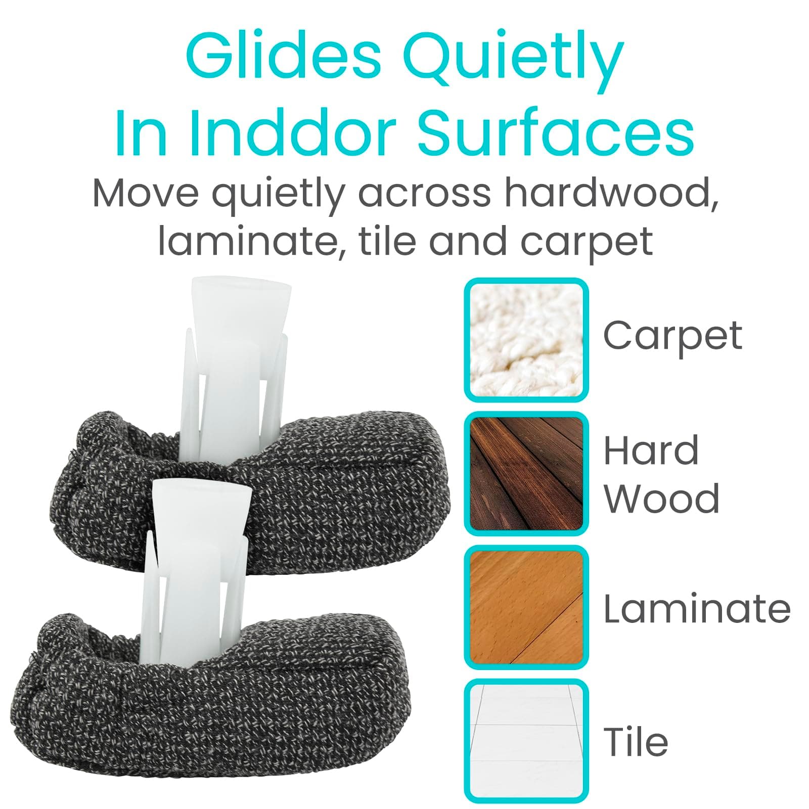 Vive Walking Zimmer Frame Glider Ski Covers Accessories (4 Pack) - Universal Walker Glides - Heavy Duty, Durable Covers for Medical Folding Walker