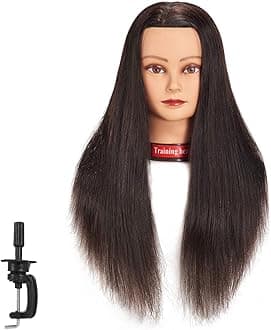 24"-26" 100% Human Hair Mannequin Head Training Head Cosmetology Manikin Head Doll Head with Free Clamp (black)