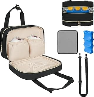 Breastmilk Cooler Travel Bag, Wearable Breast Pump Storage Bag Compatible with Momcozy/Eufy/Elvie/Willow/Medela Breast Pump with Ice Pack and Waterproof Mat,Black