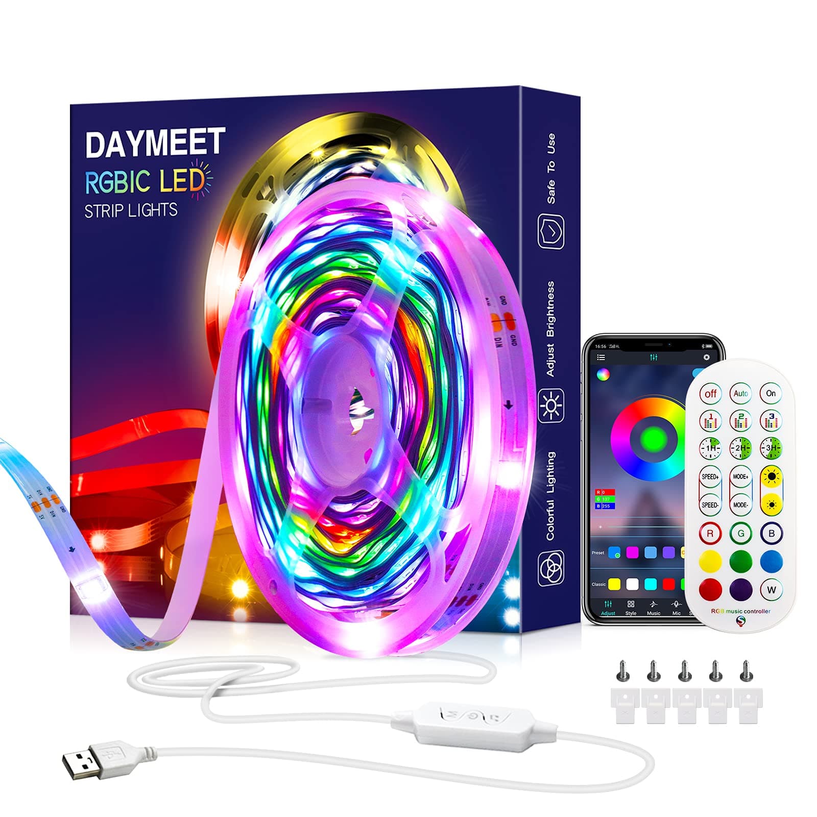 Daymeet Led Lights for Bedroom, 33ft Led Chasing Effect Dream RGB Light Strip