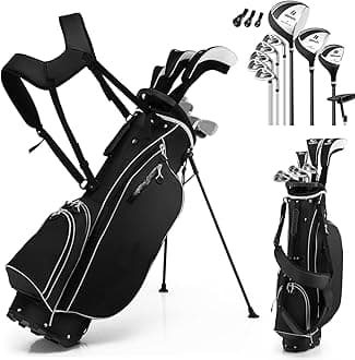 GYMAX Golf Club Set, Complete Right Handed Golf Clubs Set with 460cc Alloy Driver, 3# Fairway Wood, 4# Hybrid, 6#, 7#, 8#, 9# & P# Irons, Free Putter and Stand Bag, Adult Golf Package Sets