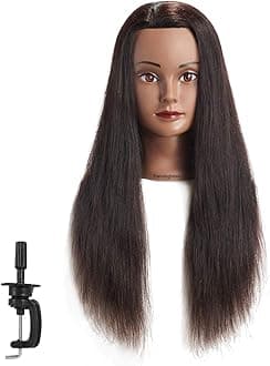 24"-26" 100% Human hair Mannequin head Training Head Cosmetology Manikin Head Doll Head with free Clamp (Black Hair)
