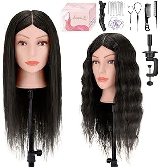 Mannequin Head 26" 100% Real Hair, Doll Head for Hair Styling & braiding with Table Clamp Holder + DIY Hair Styling Set, Mannequin Head for Cosmetology Training Head and Stylist Supplies（Black）