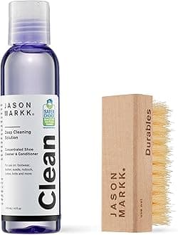 Jason Markk Essential Kit, Shoe Cleaner, Trainers Care, 2-Piece Set, Deep Cleaning Solution & Durables Brush, Ideal for Footwear, Full Grain Leather, Rubber, and more, 4oz