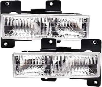 2Pcs Headlights Assembly for 1988-2002 Chevy GMC C/K 1500 2500 3500 Suburban,1992-1999 Blazer,1995-2000 Tahoe Halogen Headlamp, Factory OE Style