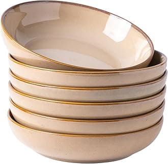 AmorArc 8.5'' Large Pasta Bowls, 36oz Ceramic Pasta Serving Bowls Set of 6 for Kitchen, Wide Bowls for Pasta,Salad,Oatmeal, Microwave Safe, Latte