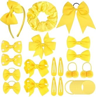 48Pcs Girls School Hair Accessories Kit Yellow Bow Hair Clips Headband Ponytail Holder Elastics Bands Ribbon Hair Barrette Hair accessories for girls Birthday Gift(Yellow)