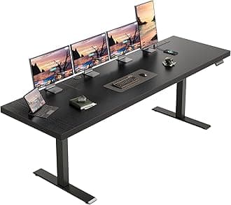 OffiGo 79 Inch Executive Electric Standing Desk, Height Adjustable Desk with Power Outlet & 1.38" Thick 3-Piece Desktop, Sit Stand Computer Desk for Home, Office, Conference Room, Black