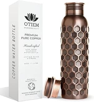100% Copper Water Bottle for Drinking Water, 34 Oz Antique Black – Stay Hydrated and Enjoy Ayurvedic Benefits – Leak-Proof, Temperature Retention, Eco-Friendly Design – Durable Copper Bottle