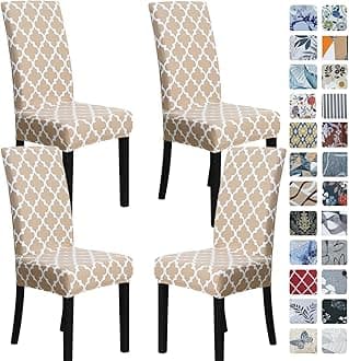 SPRINGRICO Chair Covers for Dining Room Set of 4, Stretch Dining Chair Cover, Washable Spandex Kitchen Parsons Chair Slipcovers, Removable Seat Protector for Home or Party (4pack,Style1)