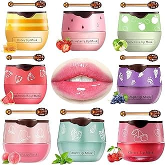 8 PCS Bee Lip Balm Honey Pot, Hydrating Prevention Dry and Crack Lip Scrubs Exfoliator Lip Care, Propolis Moisturizing Sleep Lip Mask Overnight Reduce Lip Lines