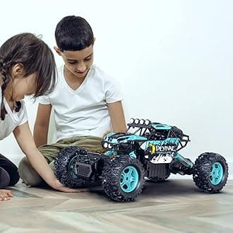 CROBOLL 1:12 Large Remote Control Car for Boys Kids with Lifting Function,4WD RC Cars Electric Monster Truck Toy Gifts 4X4 Off-Road RC Rock Crawler 2.4GHz All Terrain RC Truck with 2 Batteries(Cyan)