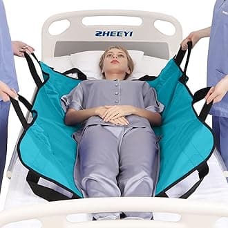 Positioning Bed Pad with Reinforced Handles 43" x 36" Patient Transfer Sheet Aid Assistant for Body Lifting, Turning, Repositioning, for Elderly, Incontinence, Caregiver, Peacock Blue