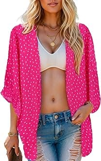 Moss Rose Women's Beach Kimono Coverup Sheer Chiffon Cover Ups, Casual Loose Open Front Cardigan Tops