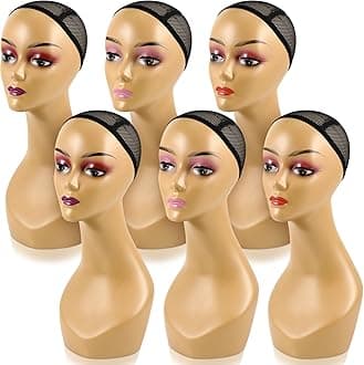 Leinuosen 6 Pcs Female Realistic Mannequin Head for Wigs 19" Lifelike Plastic Manikin Display for Sunglasses, Earrings, Jewelry, Beauty Accessories, Brown