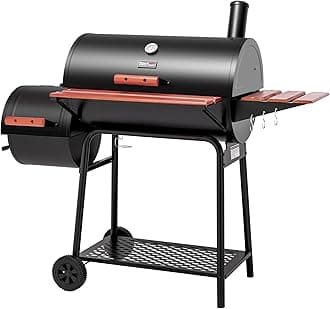CC1830W 30-Inch Charcoal Grill with Offset Smoker and Wood-Painted Side Table, Outdoor Smoker Grill with 811 Sq. In. Cooking Area for Outdoor Barbecue Event, Black