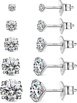 925 Sterling Silver Earrings, Cubic Zirconia Stud Earrings, Diamond Stud Earrings for Women