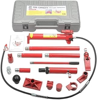 10 Ton Porta Power Hydraulic Jack 2M(78.7inch) Welded Car Bottle Auto Body Frame Repair Kit Air Pump Lift Ram for Load Truck Bed Unloader Farm and Oil Hose Hydraulic Ram Equipment Construction