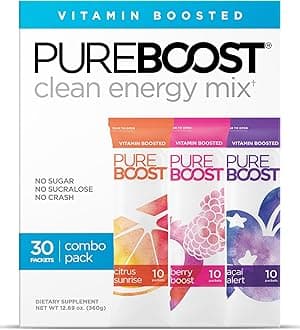 - Sugar-Free Clean Energy Booster, Refreshing Energy Drink Mix with B12 Vitamins, Electrolytes, Antioxidants, No Sucralose (Combo Pack, 30 Count)