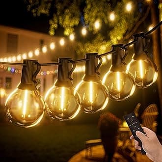 Outdoor String Lights Dimmable 200FT, 60M LED Festoon Lights with Remote Control Mains Powered with 104 Shatterproof G40 Plastic Bulbs, Waterproof Garden Light for Garden,Patio,Gazebo