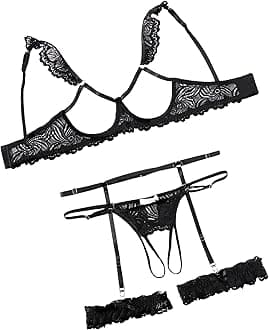 Sexy Lingerie for Women Underwire Floral Lace Bra and Panty Garter Lingerie Sets S-XXL