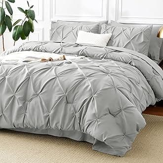 CozyLux King Comforter Set - 7 Pieces Comforters King Size Light Gray, Pintuck Bed in A Bag Pinch Pleat Bedding Sets with All Season Comforter, Flat Sheet, Fitted Sheet and Pillowcases & Shams