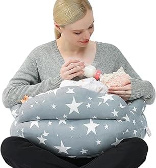 Chilling Home Nursing Pillow, Breastfeeding Pillow Maternity Pillow Pregnancy Pillow for Sleeping with Cotton Cover, Adjustable Waist Strap and Safety Fence Baby Feeding Pillow