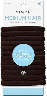 Beauty Medium Hair Bands - Patent-Pending Seamless Nylon & Spandex Ties for All Hair Types - No-Snag, Zero-Dent Ponytail Holders - Everyday-Wear Tie - Dark Brown, 12 Pack