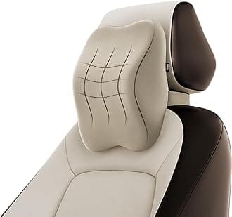 FridoUltimate Car Neck Rest Pillow, Superior Orthopedic Neck Car Support Memory Foam Pillow, Hi-Per Foam, Relieves Neck Pain, Promotes Proper Posture, Universal Fit, Washable Velvet Cover (Beige)