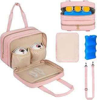 Breastmilk Cooler Travel Bag, Wearable Breast Pump Storage Bag Compatible with Momcozy/Eufy/Elvie/Willow/Medela Breast Pump with Ice Pack and Waterproof Mat,Pink
