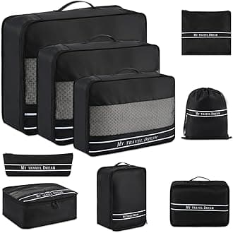 OugrandOugrand 9 Set Packing Cubes Luggage Packing Organizers for Travel Accessories Space Saving Travel Bags for Carry On, Lightweight Mesh Zipper, Clothes, Shoes, Laundry and Shoe Bag, Suitcases (BLACK)