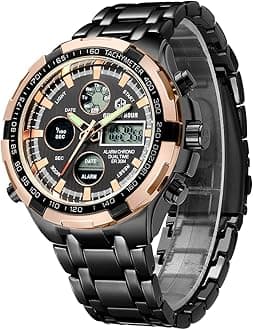 Luxury Stainless Steel Analog Digital Watches for Men Male Outdoor Sport Waterproof Big Heavy Wristwatch