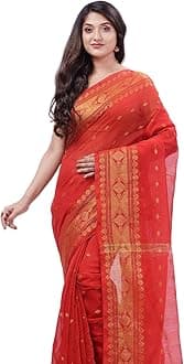 Women`s Bengal Cotton Silk Pure Handloom Cotton Saree Kohinoor Work With Blouse Piece Free Size