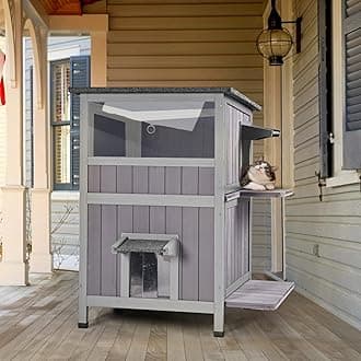 Aivituvin Outdoor Feral Cat House 2-Story Cat Cottage Kitten Shelter with Window (L-A)