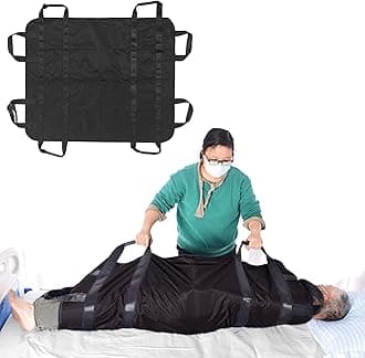 Patient Lifting Bed Pad - 48x40-inch Extra-Large Patient Lift Aid Sheet with Handles - Patient Transfer Sheet for Repositioning, Turning, Moving, Sliding - Reusable & Machine Washable, Black