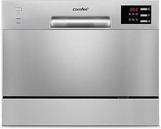 COMFEE' Table Top Dishwasher with 6 Place Settings, Mini Countertop Dishwasher for Small Families, Couples, LED display, Delay Start, 47dB Quiet Noise, Silver
