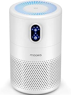 MOOKA Air Purifiers for Home Large Room up to 1076ft², H13 True HEPA Air Filter Cleaner, Odor Eliminator, Remove Smoke Dust Pollen Pet Dander, Night Light, B-D02L White