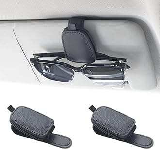 Yuoyar Sunglass Holder for Car, Magnetic Leather Sunglasses Holder and Ticket Card Clip, Car Visor Accessories, 2 Packs (Black)