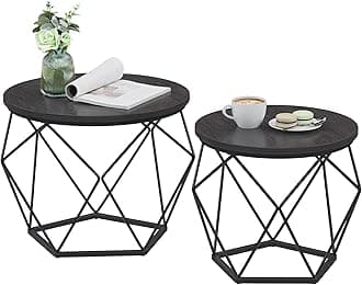VASAGLE Small Coffee Table Set of 2 Round Coffee Table Steel Frame Side End Table for Living Room Bedroom Office Black LET040B22