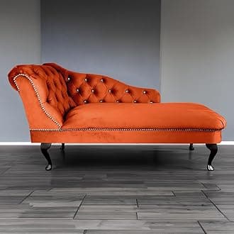 RegentTufted Chaise Lounge Sofa & Seating Handmade Velvet Living Room Bedroom Hallway Black Accent Chair (Left Hand, Pumpkin)