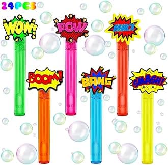 Superhero Party Favors,24Pcs Hero Word Bubble Wands for Kids,Cool Bubble Wand for Superhero Party Supplies,Classroom Prizes Pinata Goodie Bag Stuffers Gift