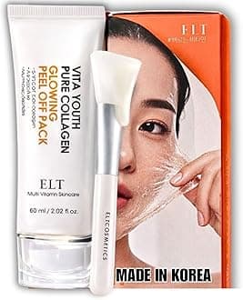 Collagen Peel Off Face Mask Pack - Korean Wrapping Face Peel Mask - Hydrating & Firming Facial Mask with 5 Types of Collagen, 8 Peptides, Silicone Brush Included (60 ml / 2.02 fl.oz)