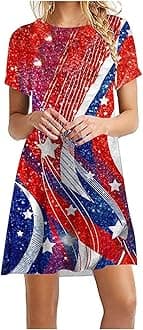 xinxinyu Independence Day Dress Crewneck Short Sleeve UK Elegant Day Print Dress Modest Dresses for Women Dressy Summer Dresses Mature Woman Birthday Gifts for Women Wife