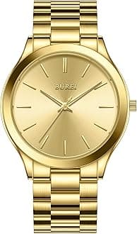 BUREI Men Wrist Watches Fashion Analog Stainless Steel Quartz Waterproof Watches for Men,Gifts for Men