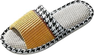 Flax Slippers House Shoes Slippers Indoor Outdoor Wearable Comfy-Home Slippers For Guest Home Flat Slippers Casual Women Non-Slip Slides Indoor Soft Womens Bedroom Slippers Womens Wide Fit