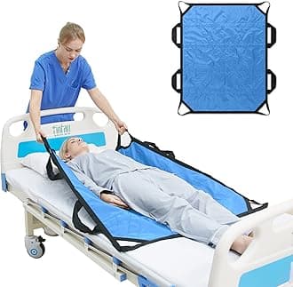 Bed Positioning Pad with Reinforced Handle, 45" X 36" Multipurpose Waterproof Transfer Sheet for Turning, Lifting & Sliding, Reusable Washable Patient Positioning Sheet for Caregiver, Light Blue