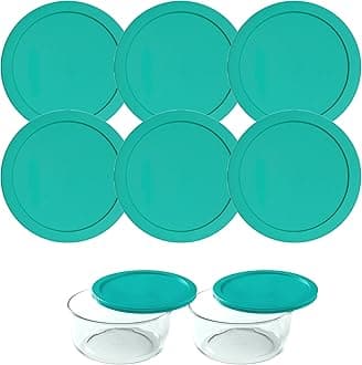 Lids for Pyrex and Anchor Round Glass Containers - 2-Cups, Green-6 Pack