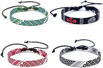 EXPHAIN 4 Pieces Palestinian Keffiyeh Bracelet for Women Men Handmade Adjustable Woven Fabric Braceletss Jewelry
