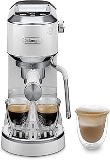 De'Longhi Dedica Duo EC890.WI, Barista Coffee Machine with Pump, Espresso and Cold Brew, Manual Coffee Machine with LatteArt Steam Rod, 15 cm Wide, 2 Espresso, Touch Screen, Cups up to 13 cm, White